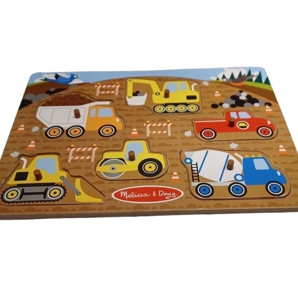 melissa & Doug Construction Site Vehicles Wooden Peg Puzzle (6 pcs) - Picture 3 of 5